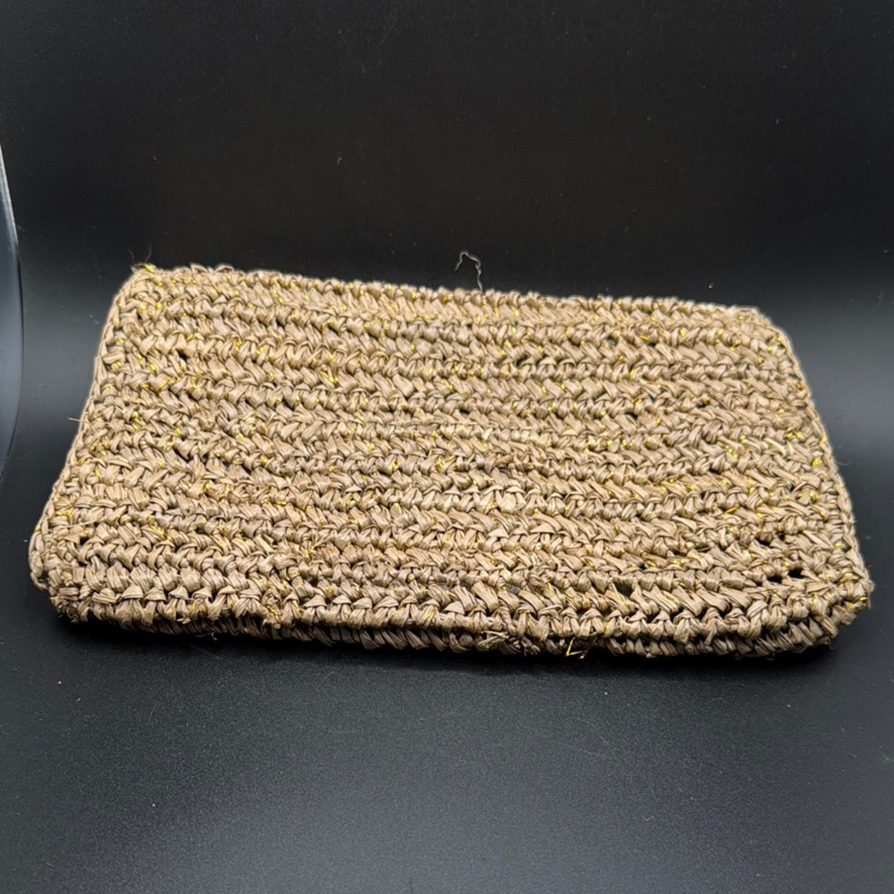 Tommy Bahama Raffia Metallic Stone accent Woven Bag Tan Clutch - Picture 6 of 8
